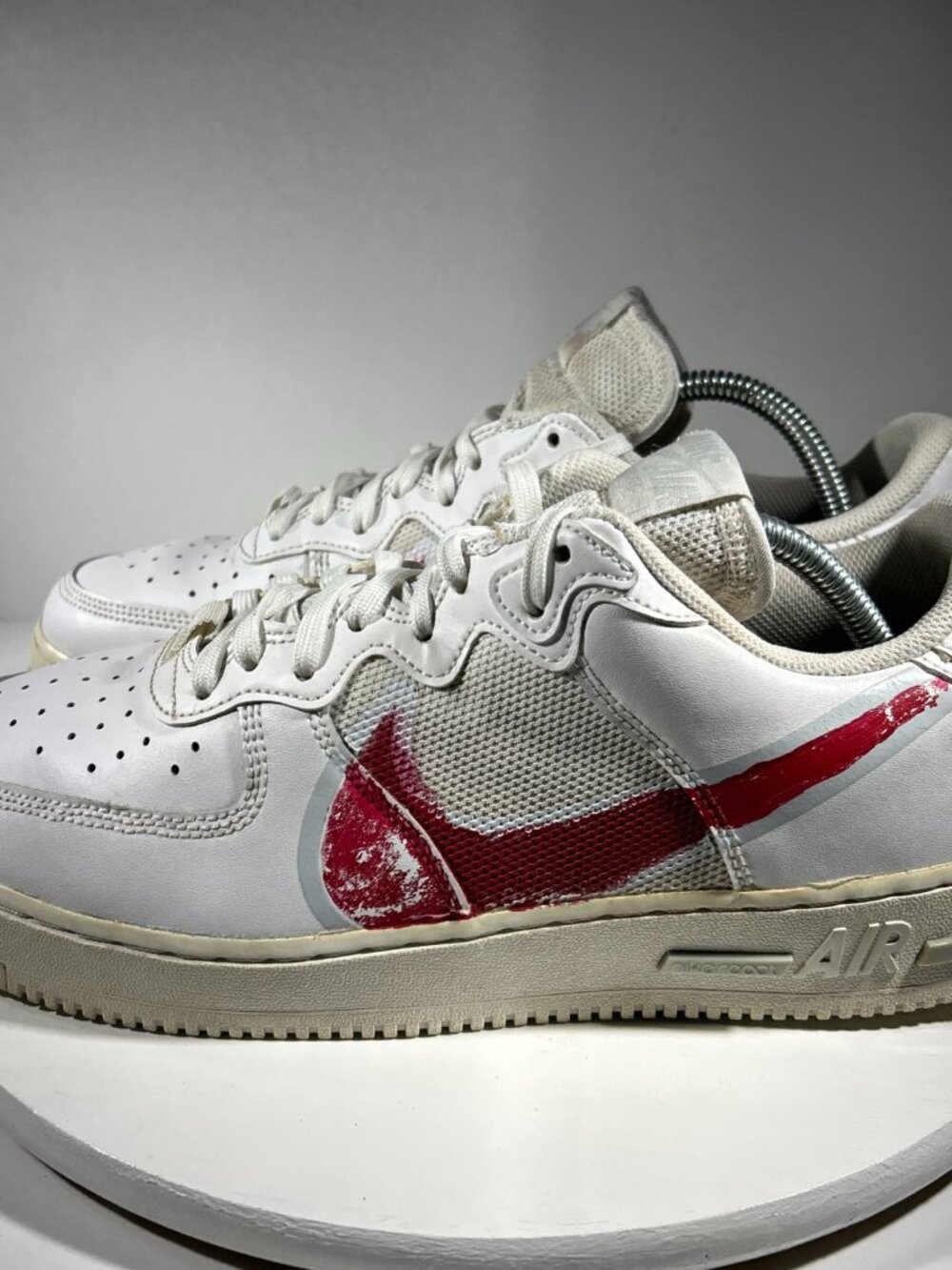 Nike Air Force 1 React Mens Leather Shoes Size 10.5 White Custom Red AF Sneakers